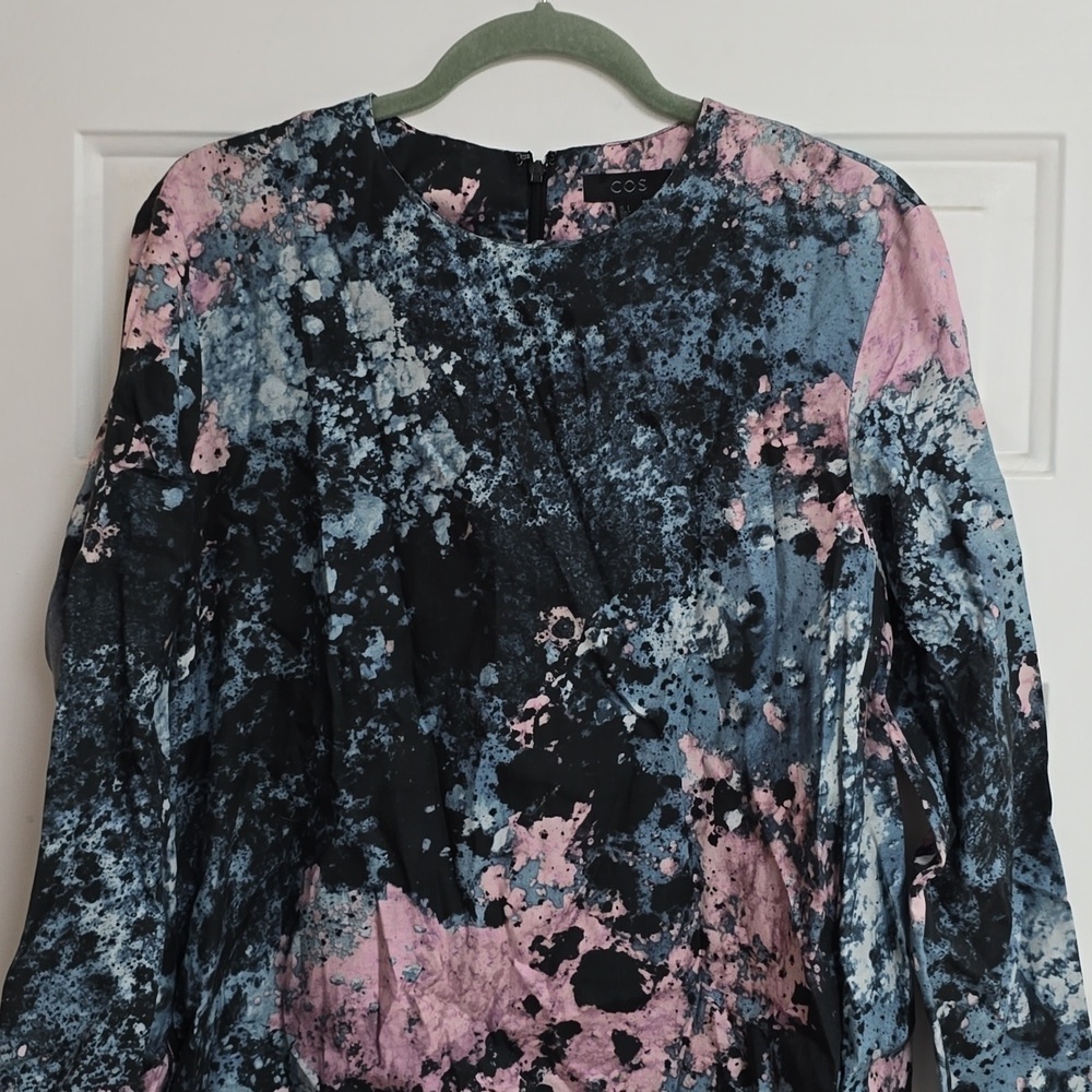 COS Women's Paint Splatter Dress Black/Blue/Purple Long Sleeve W/ Pockets - Picture 2 of 10